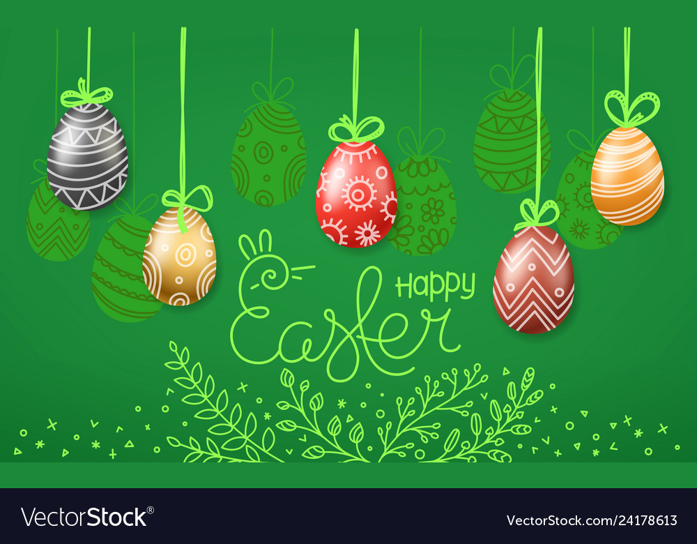 Easter greeting card eggs 3d and in doodle