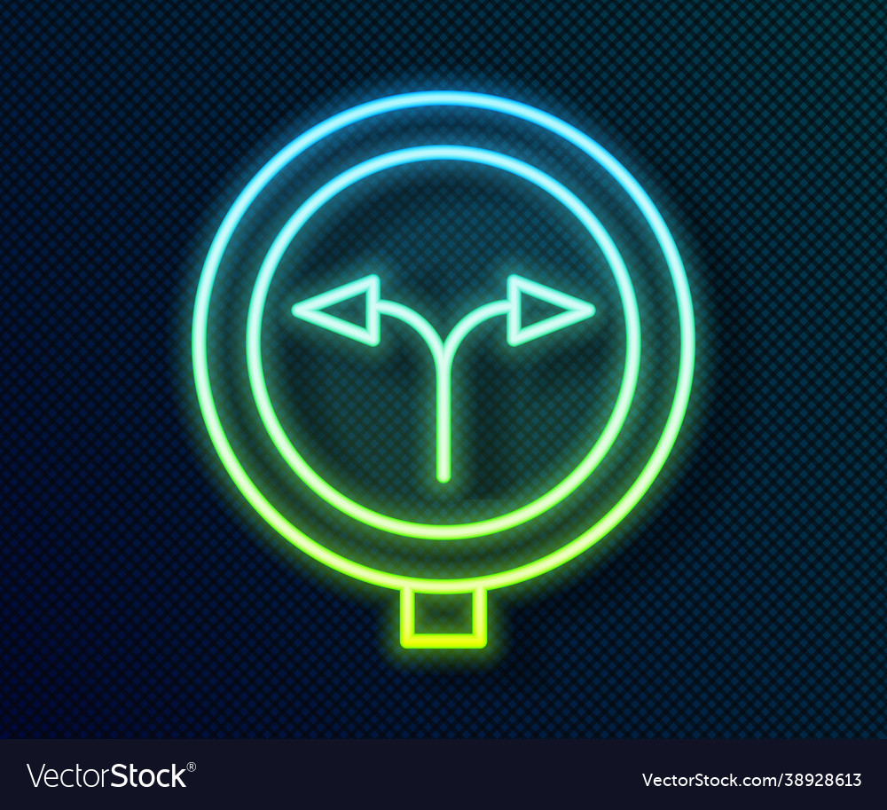 Glowing neon line fork in road icon isolated