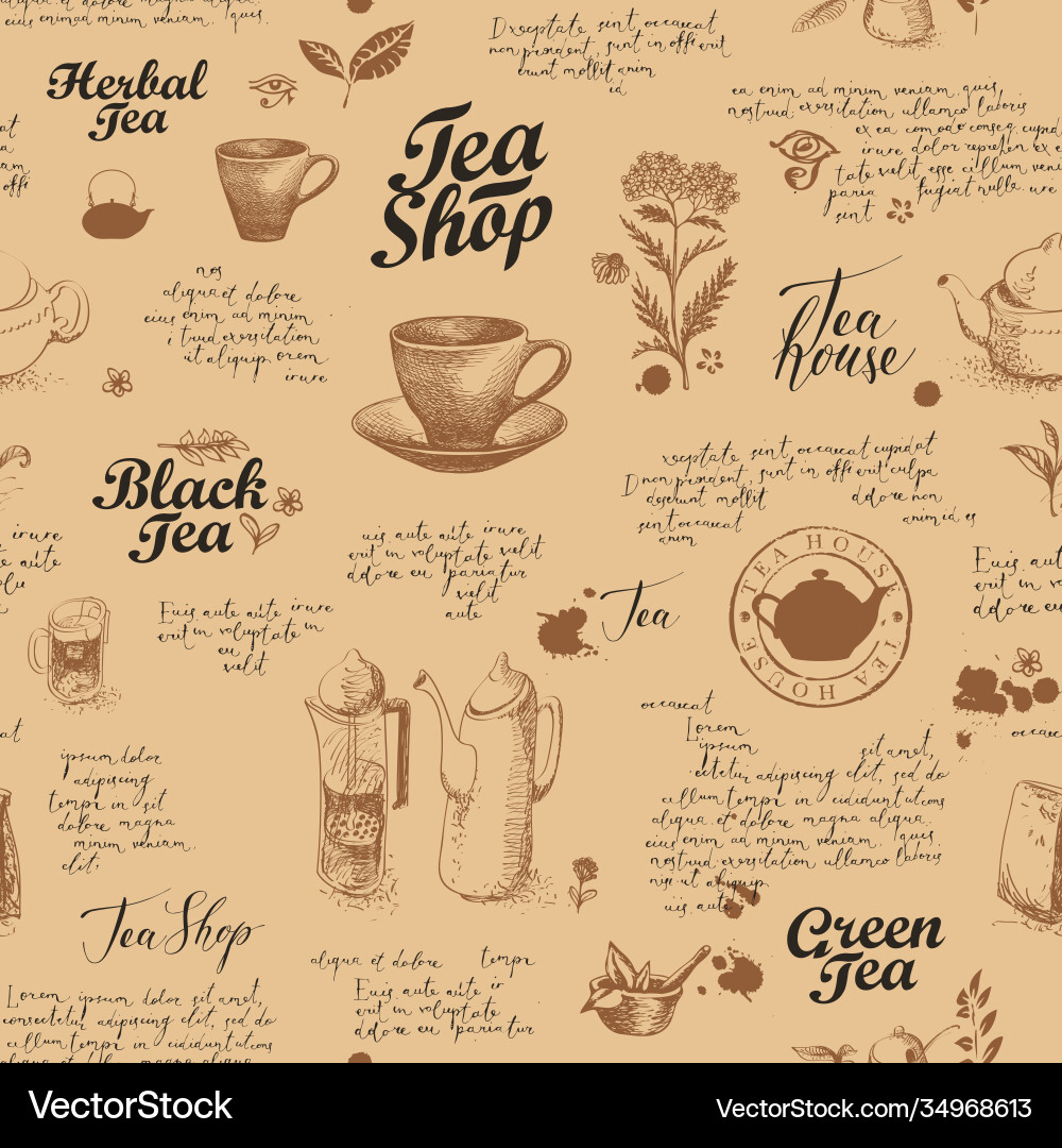 Hand-drawn seamless pattern on theme tea Vector Image