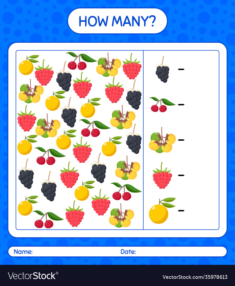 How many counting game with fruit worksheet Vector Image