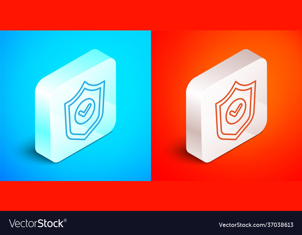 Isometric line shield with check mark icon vector image Isometric line shield with check mark icon