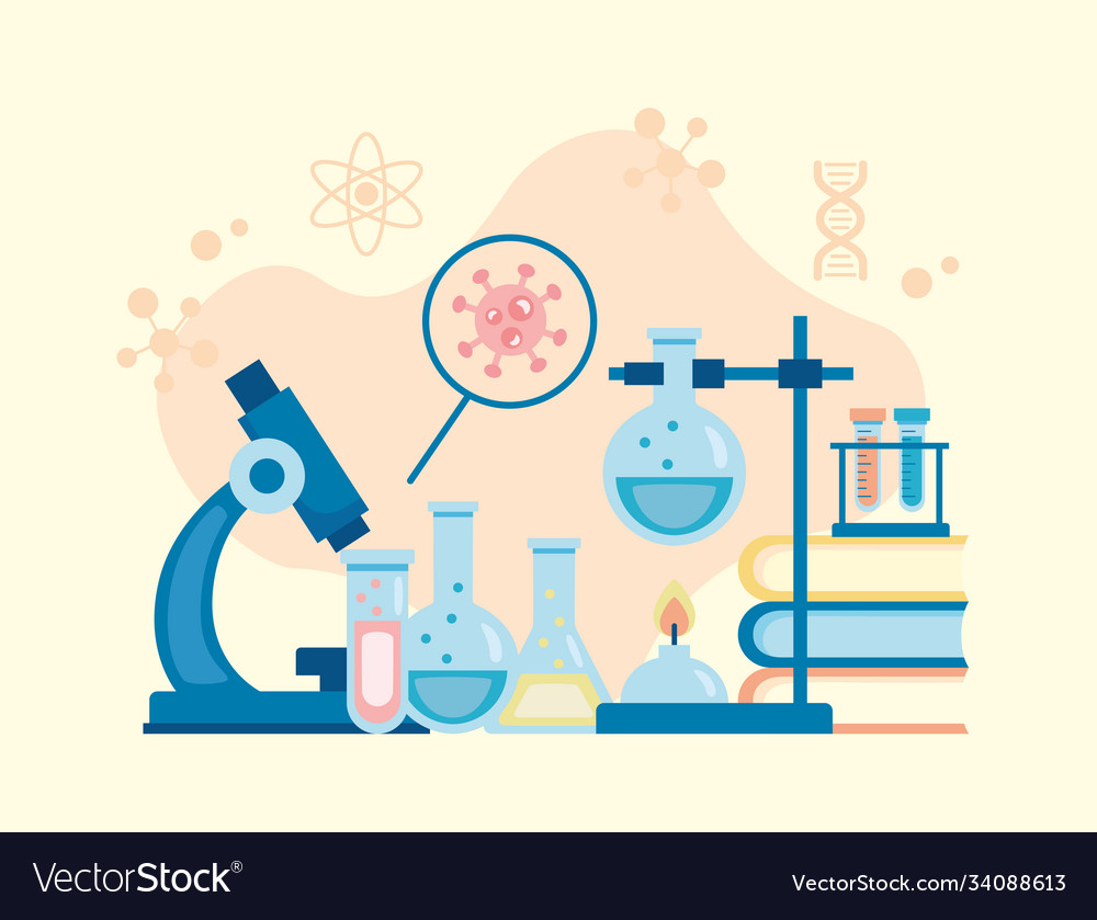Microscope and magnifying glass laboratory tools Vector Image