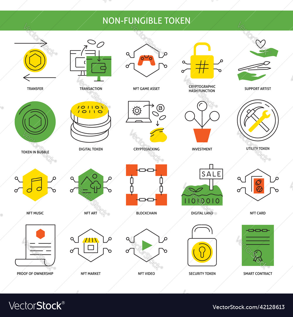 Nicht-fügbare Token-Technologie-Icon-Set