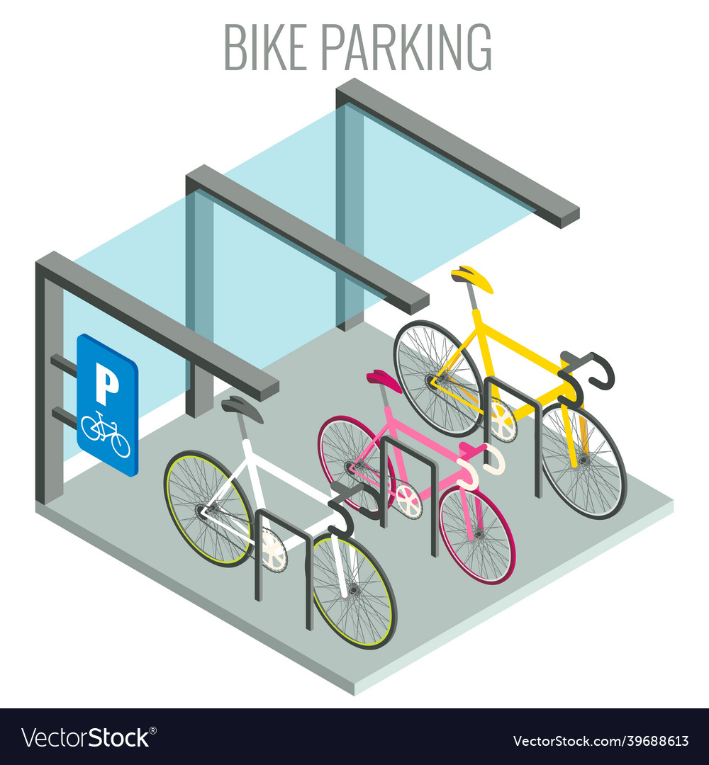 Public bicycle racks and bikes isometric Vector Image