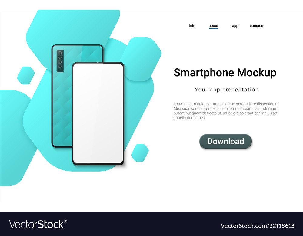 Realistic smartphone landing mobile phone mockup vector image Realistic smartphone landing mobile phone mockup