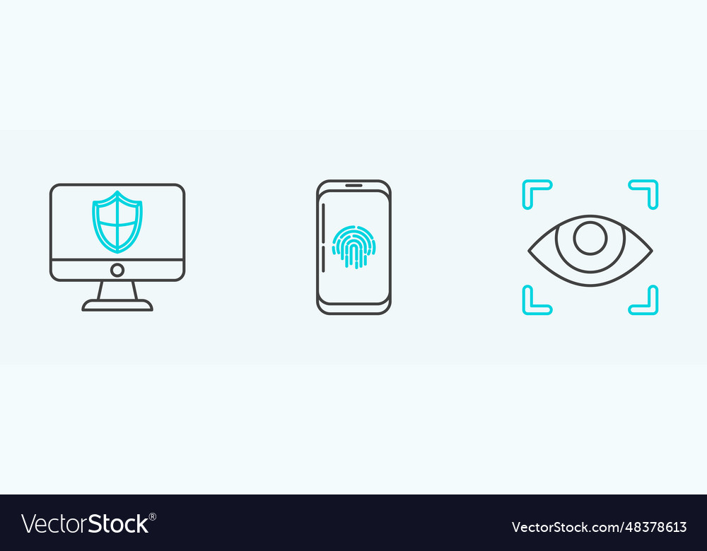 Set line eye scan computer monitor and shield vector image Set line eye scan computer monitor and shield