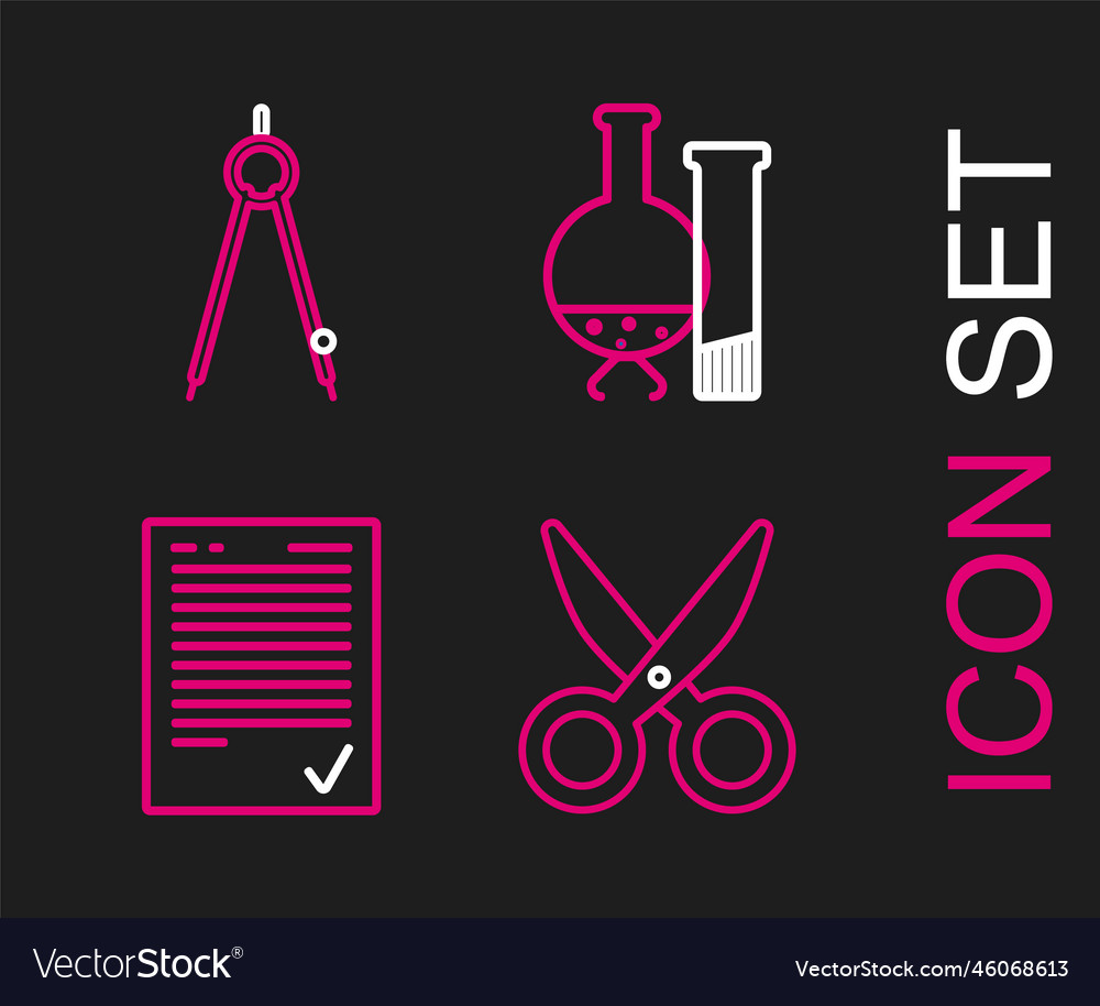 Set line scissors exam sheet with check mark vector image Set line scissors exam sheet with check mark