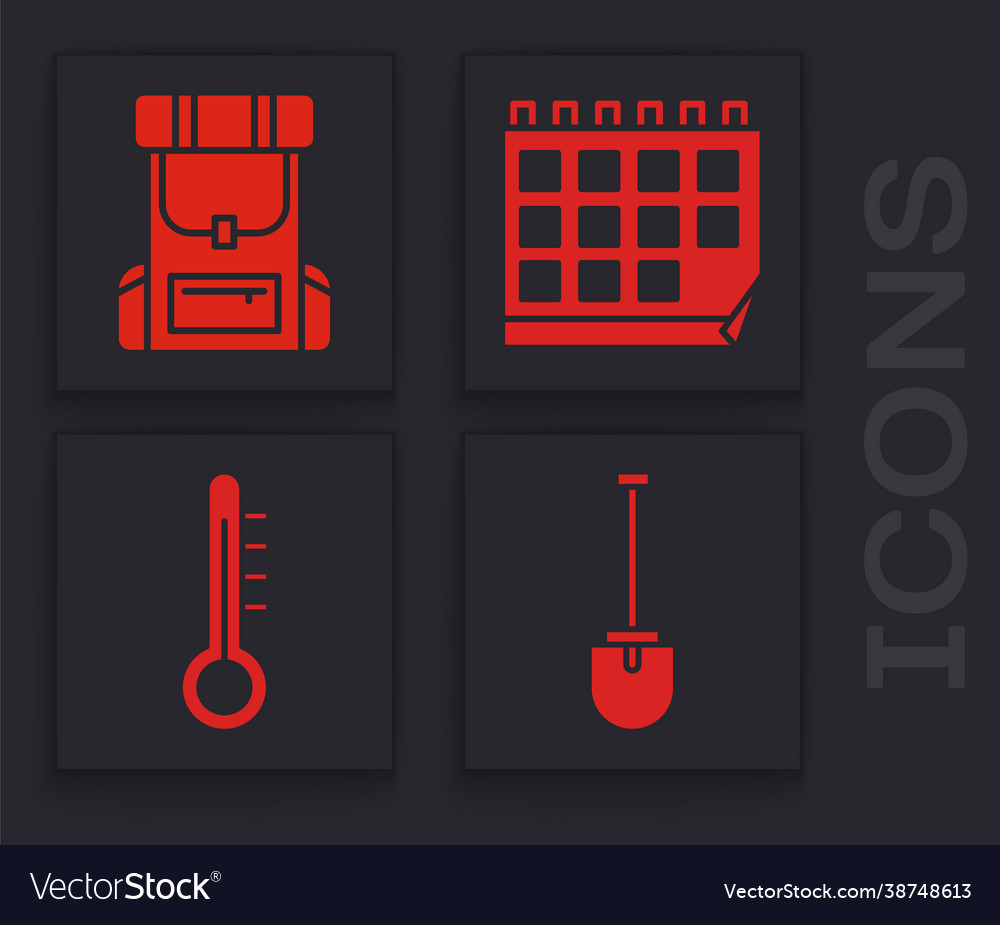 Set shovel hiking backpack calendar Royalty Free Vector