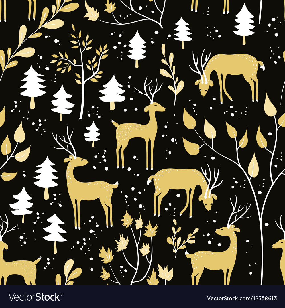 Winter Deer Forest Seamless Pattern