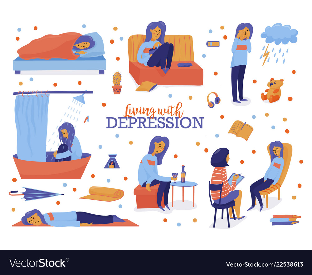 Young Unhappy Woman Showing Symptoms Depression Vector Image