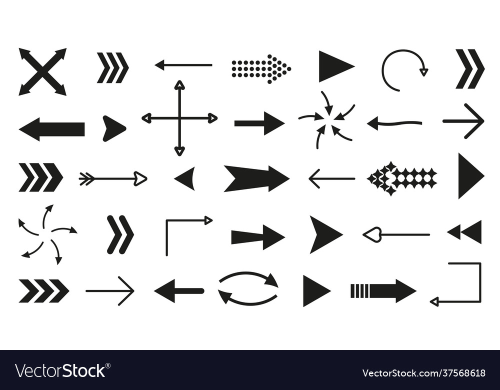 Black flat arrow cursor pointer icon set on white vector image Black flat arrow cursor pointer icon set on white