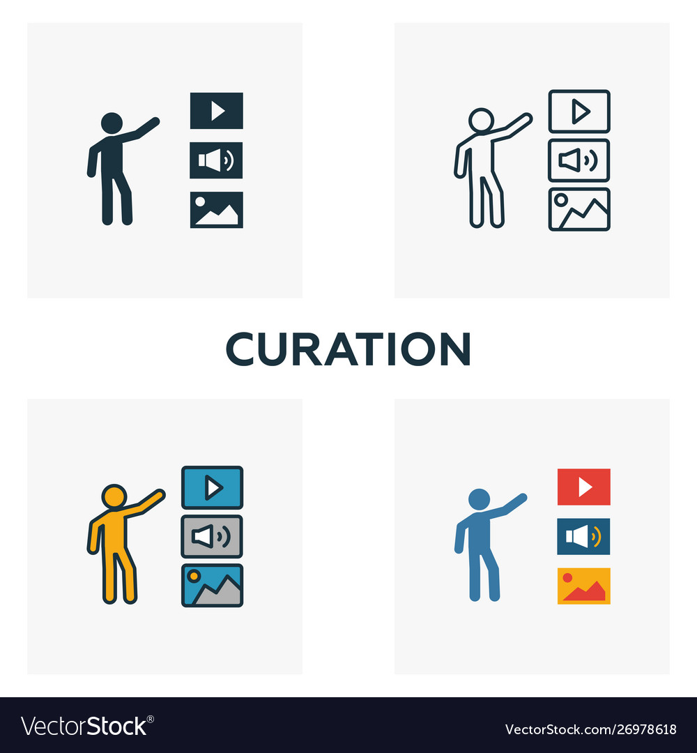 Curation icon set four elements in different vector image Curation icon set four elements in different