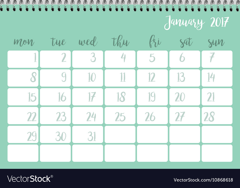 Desk calendar template for month january week