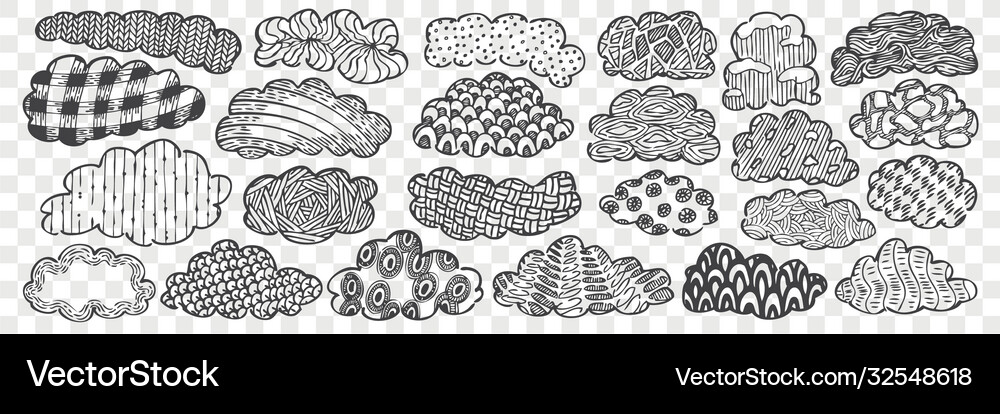 Hand drawn clouds doodle set Royalty Free Vector Image