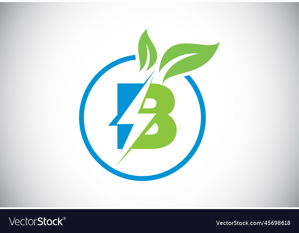 Initial b letter thunderbolt leaf circle or eco