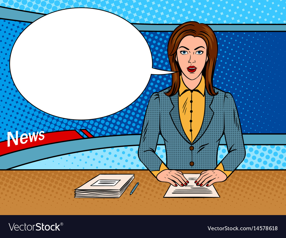 Newsreader reads news on tv pop art Royalty Free Vector