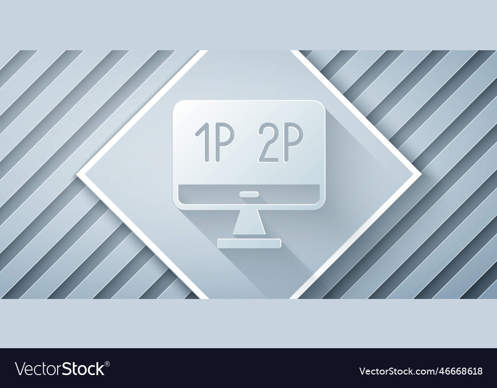 Paper cut computer monitor screen icon isolated