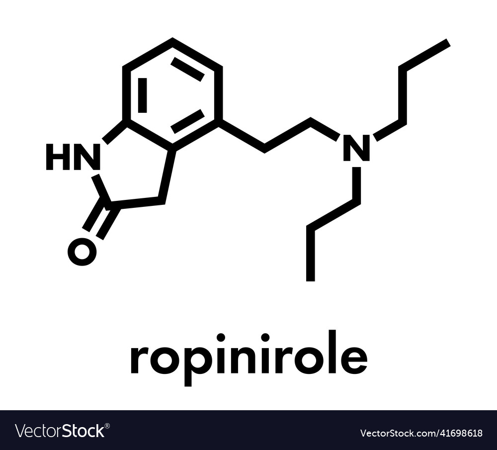 Ropinirole drug molecule skeletal formula Vector Image