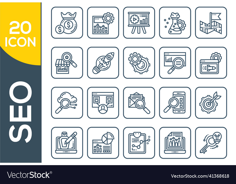 Seo optimization icons set of line