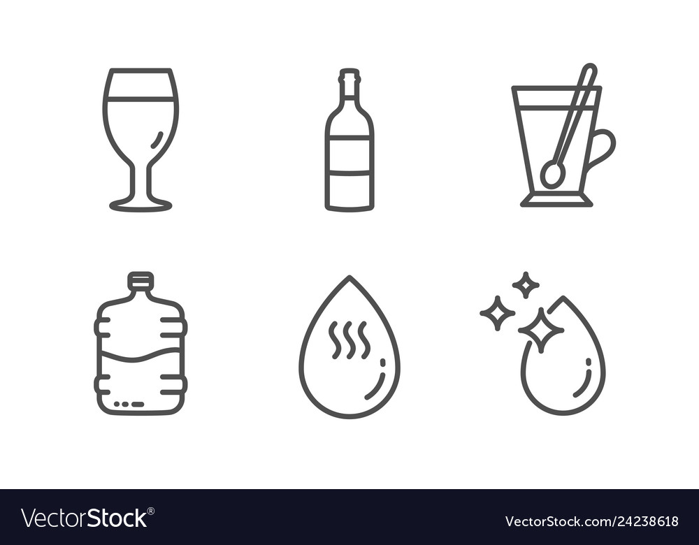 Wine bottle beer glass and tea mug icons set