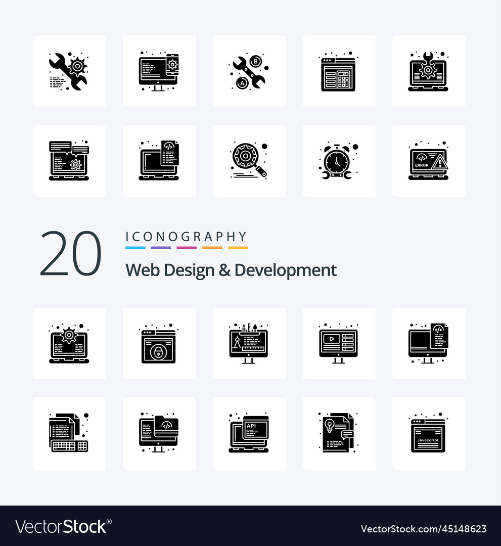 20 web design and development solid glyph icon