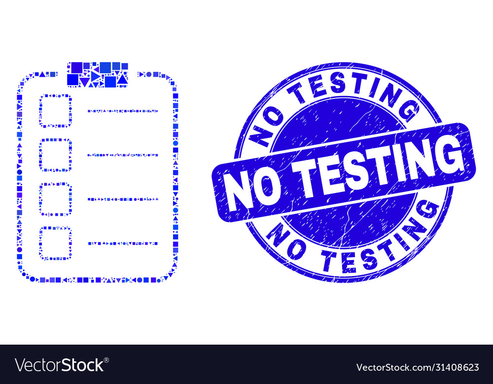Blue scratched no testing seal and list items pad vector image Blue scratched no testing seal and list items pad