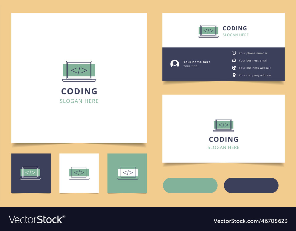 Coding logo design with editable slogan branding vector image Coding logo design with editable slogan branding
