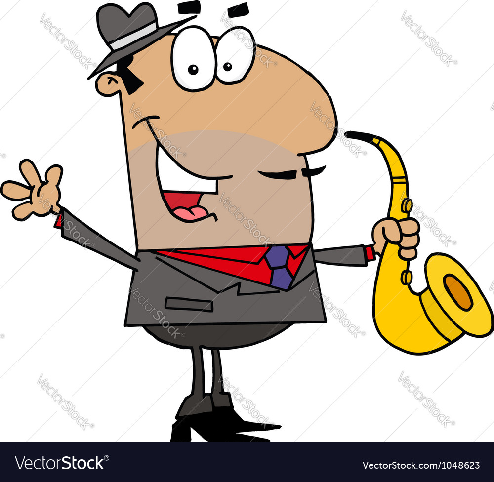 Hispanic cartoon saxophone player man