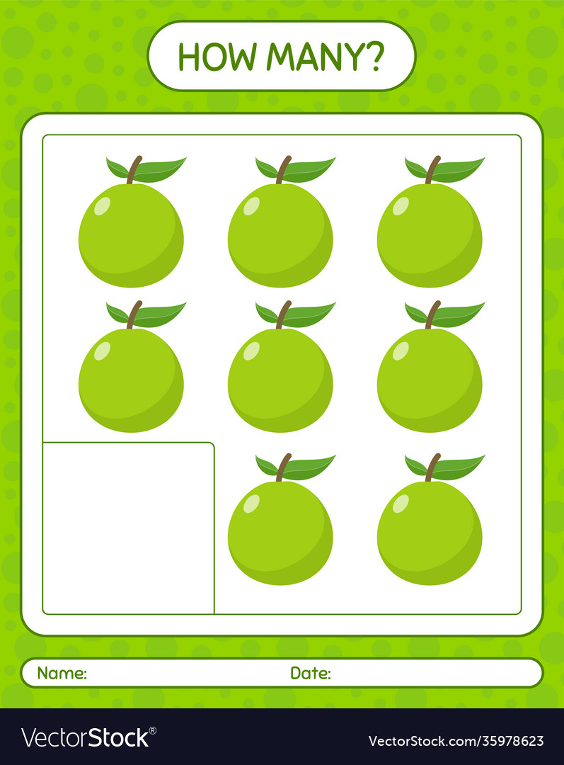 How many counting game with guava worksheet vector image How many counting game with guava worksheet