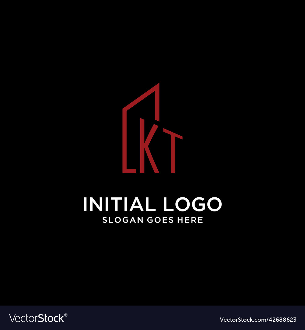 Kt initial monogram with building logo design