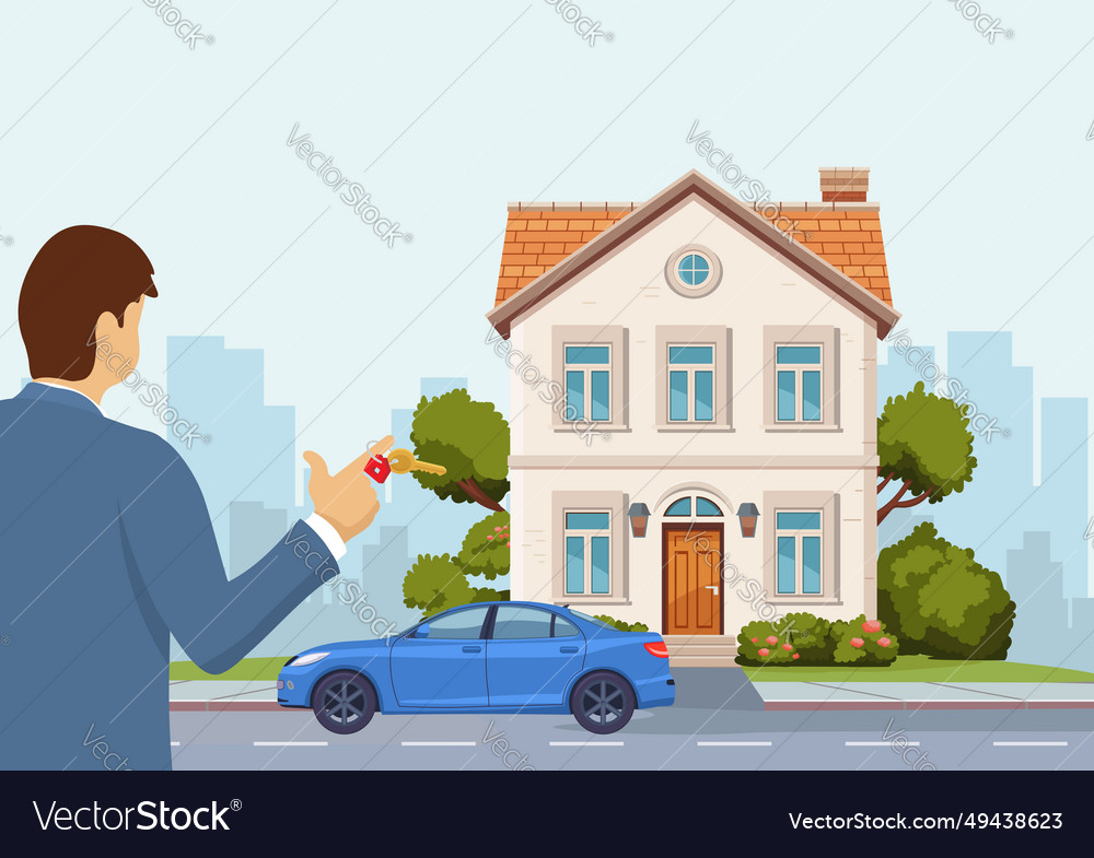 man-bought-a-house-with-keys-royalty-free-vector-image
