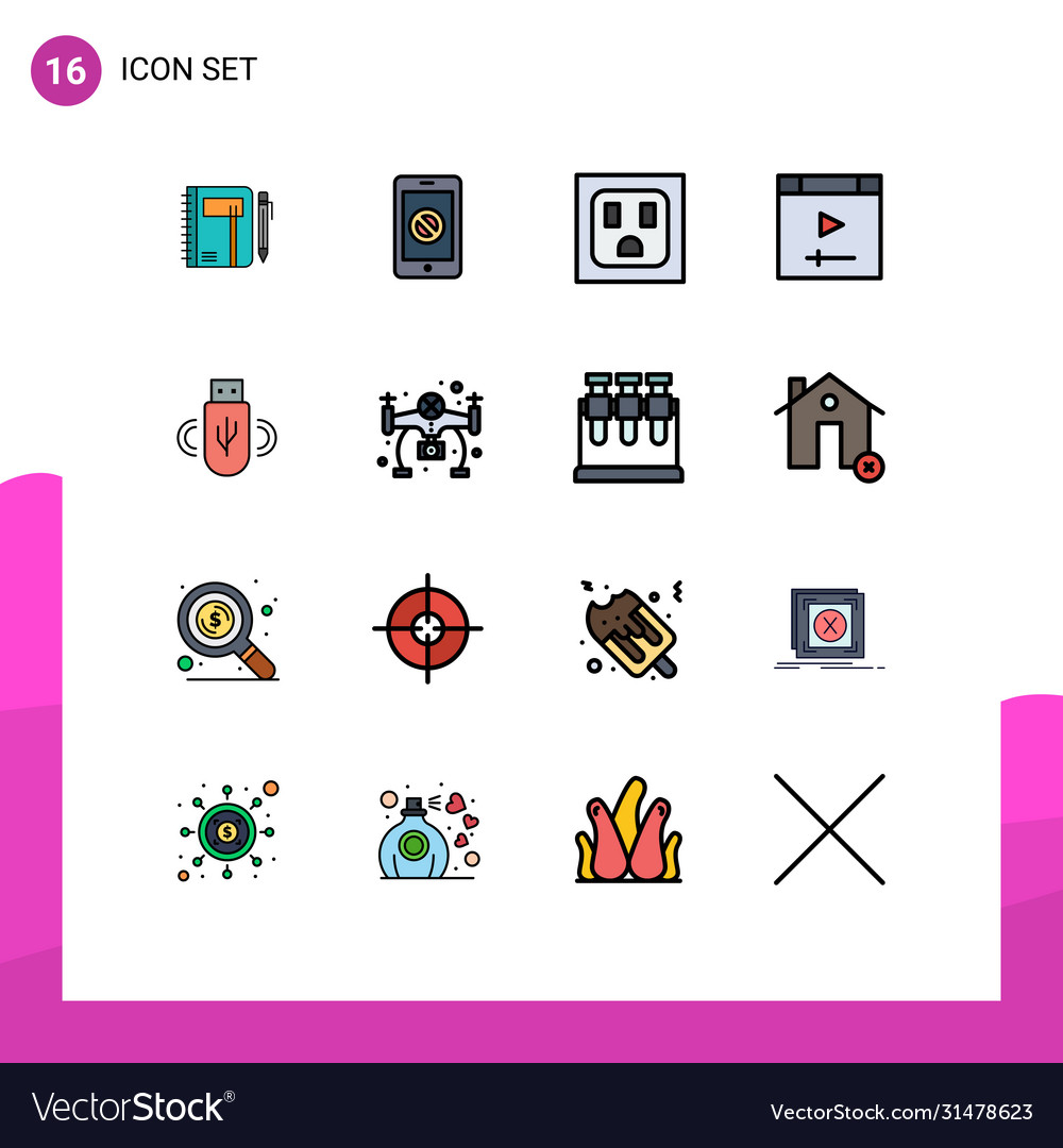 Set 16 flat color filled lines on grid