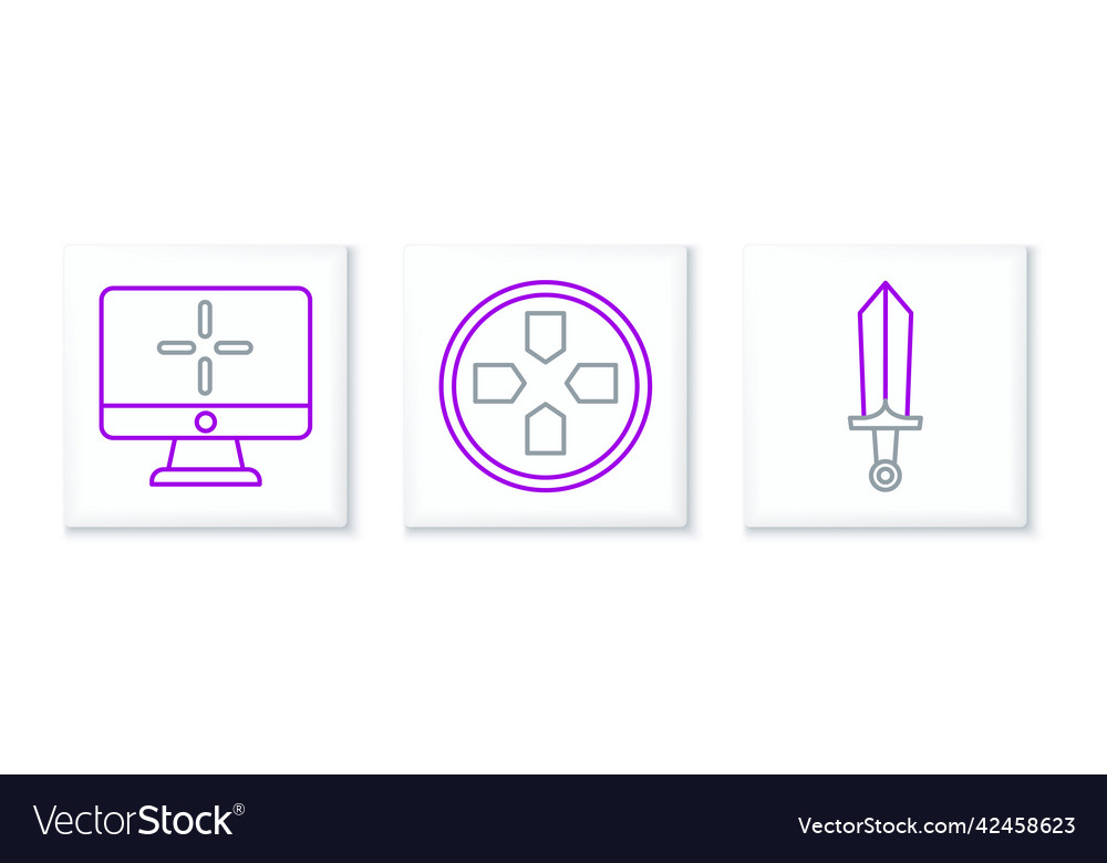 Set line sword for game computer monitor vector image Set line sword for game computer monitor