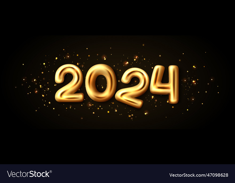 2024 year gold 3d chrome letter glitter design Vector Image