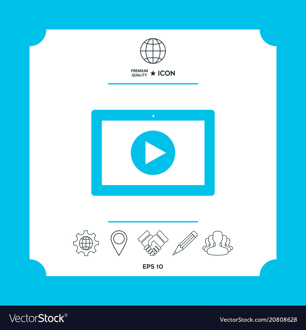 Computer tablet with play button icon