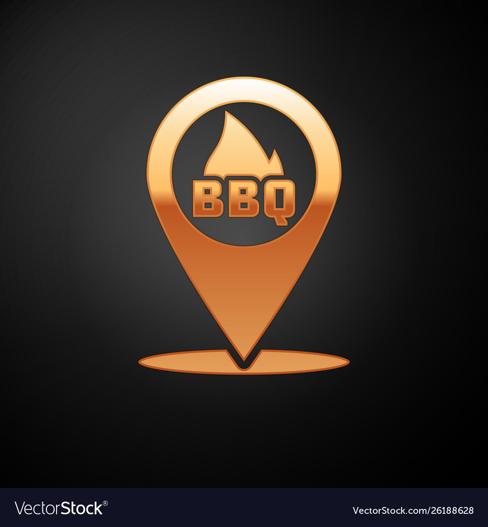 Gold map pointer with barbecue icon isolated Vector Image Gold map pointer with barbecue icon isolated
