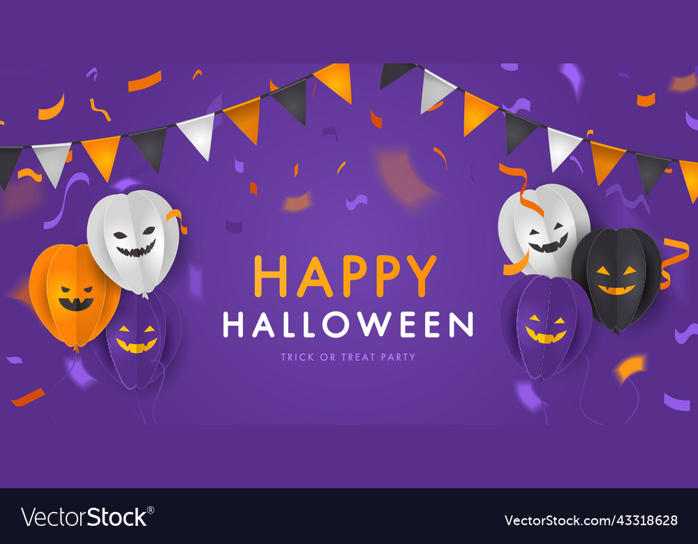 Happy halloween banner design template with paper