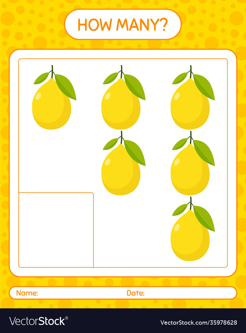 How many counting game with lemon worksheet vector image How many counting game with lemon worksheet