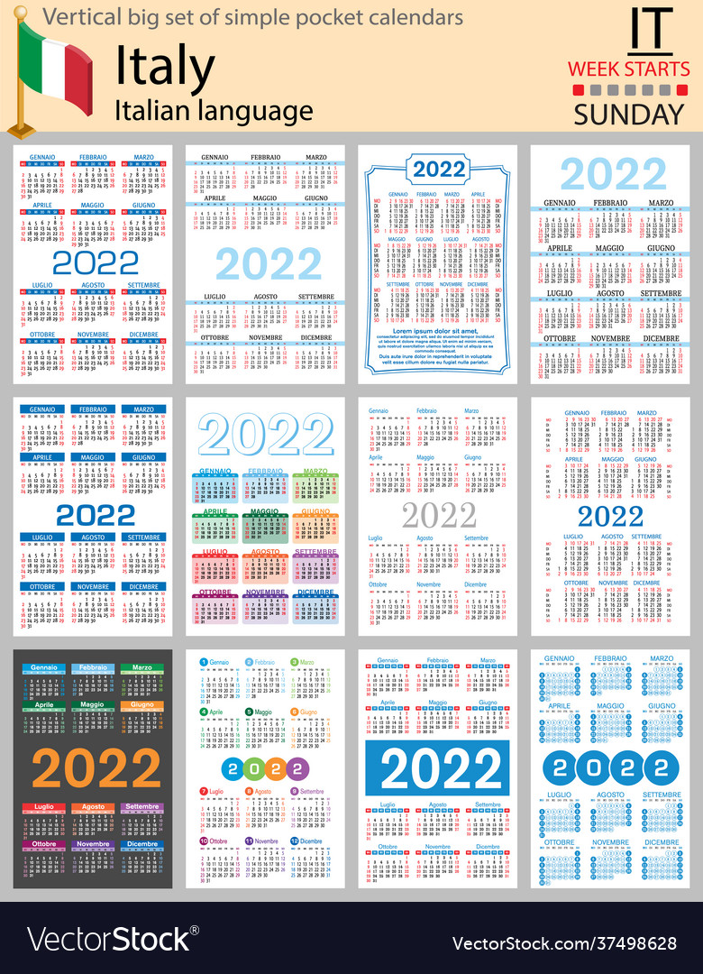 Italian vertical pocket calendars for 2022 week