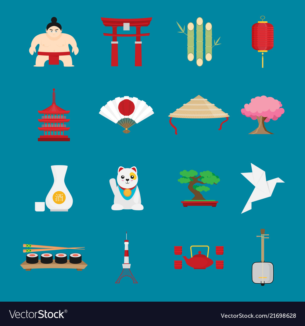 Japan Flat Icons Design Travel Concept Royalty Free Vector