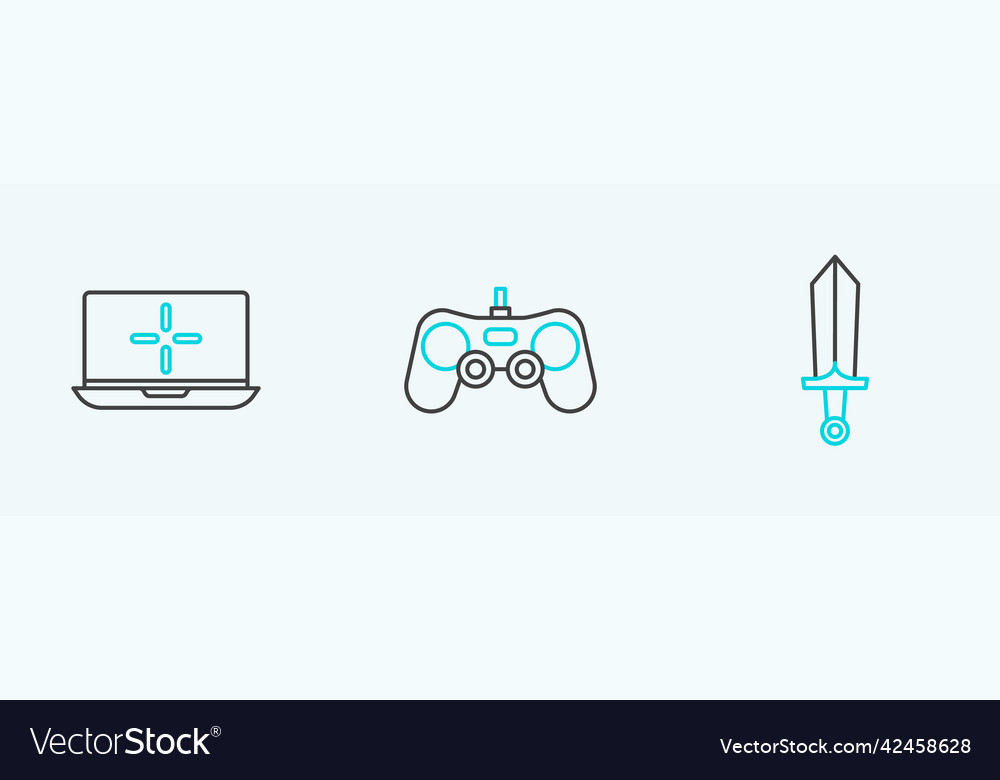 Set line sword for game laptop and gamepad icon