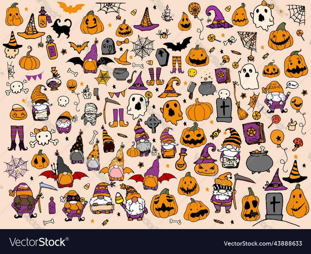 A large set for halloween in cartoon style