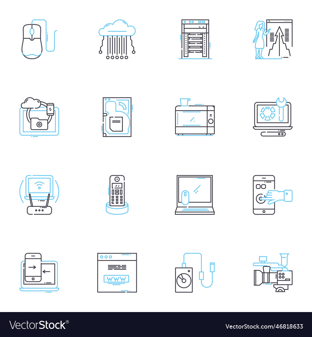 Artificial computing linear icons set neural vector image Artificial computing linear icons set neural