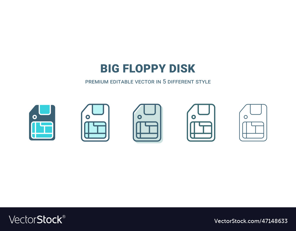 Big floppy disk icon in 5 different style outline