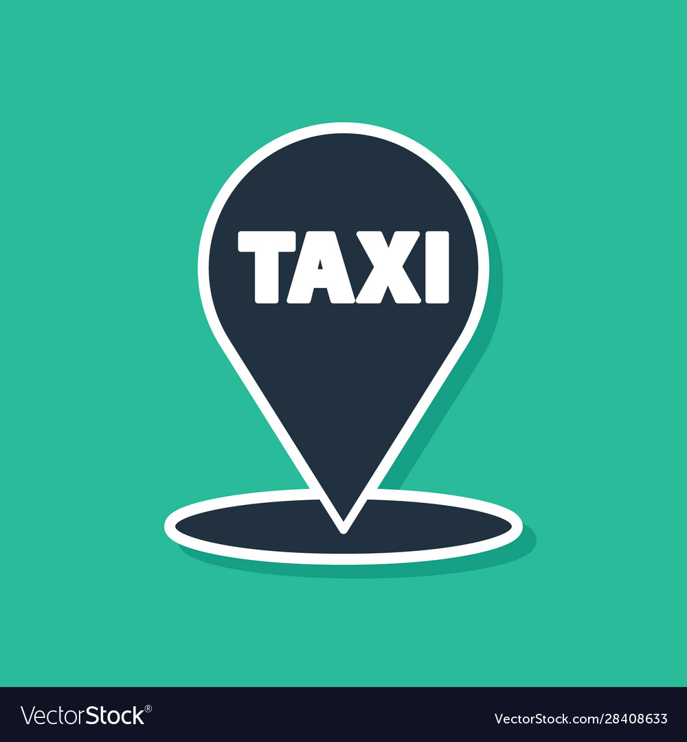Blue map pointer with taxi icon isolated on green vector image Blue map pointer with taxi icon isolated on green