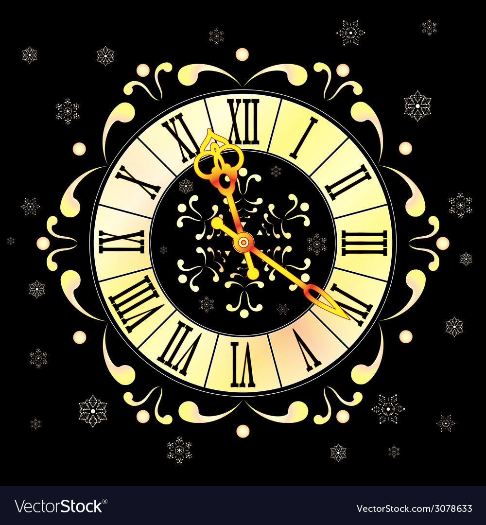 Christmas background with clock and snowflakes