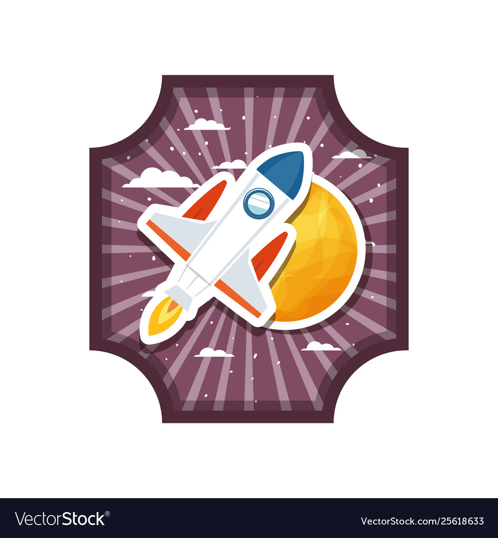 Frame with rocket flying and planet solar