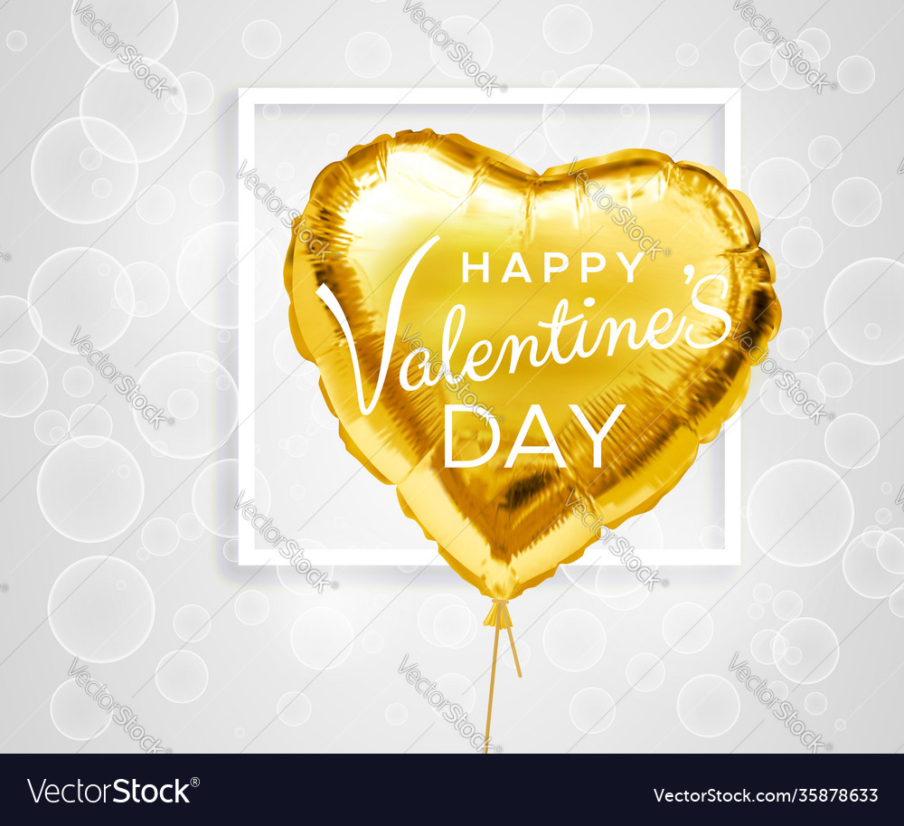 Happy valentines day heart shaped gold foil