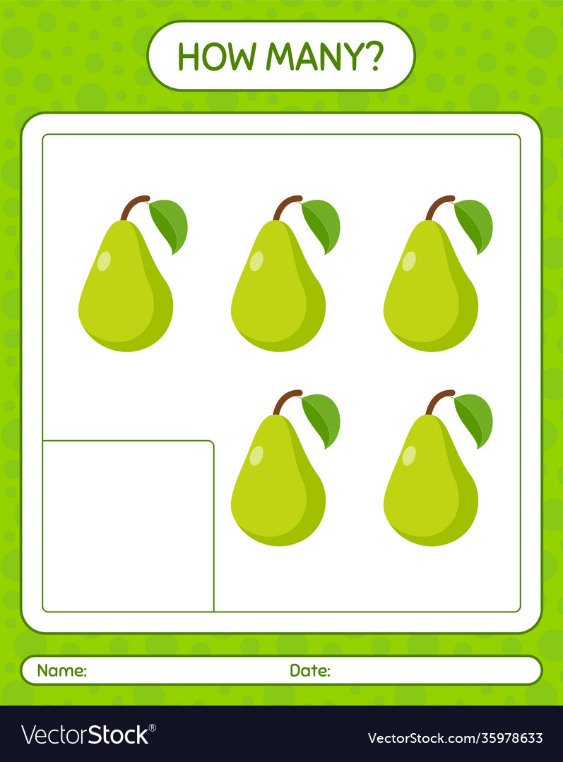 How many counting game with pear worksheet vector image How many counting game with pear worksheet