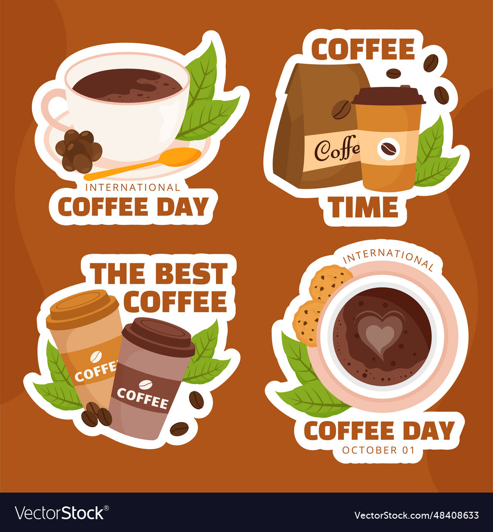 International coffee day label flat cartoon hand